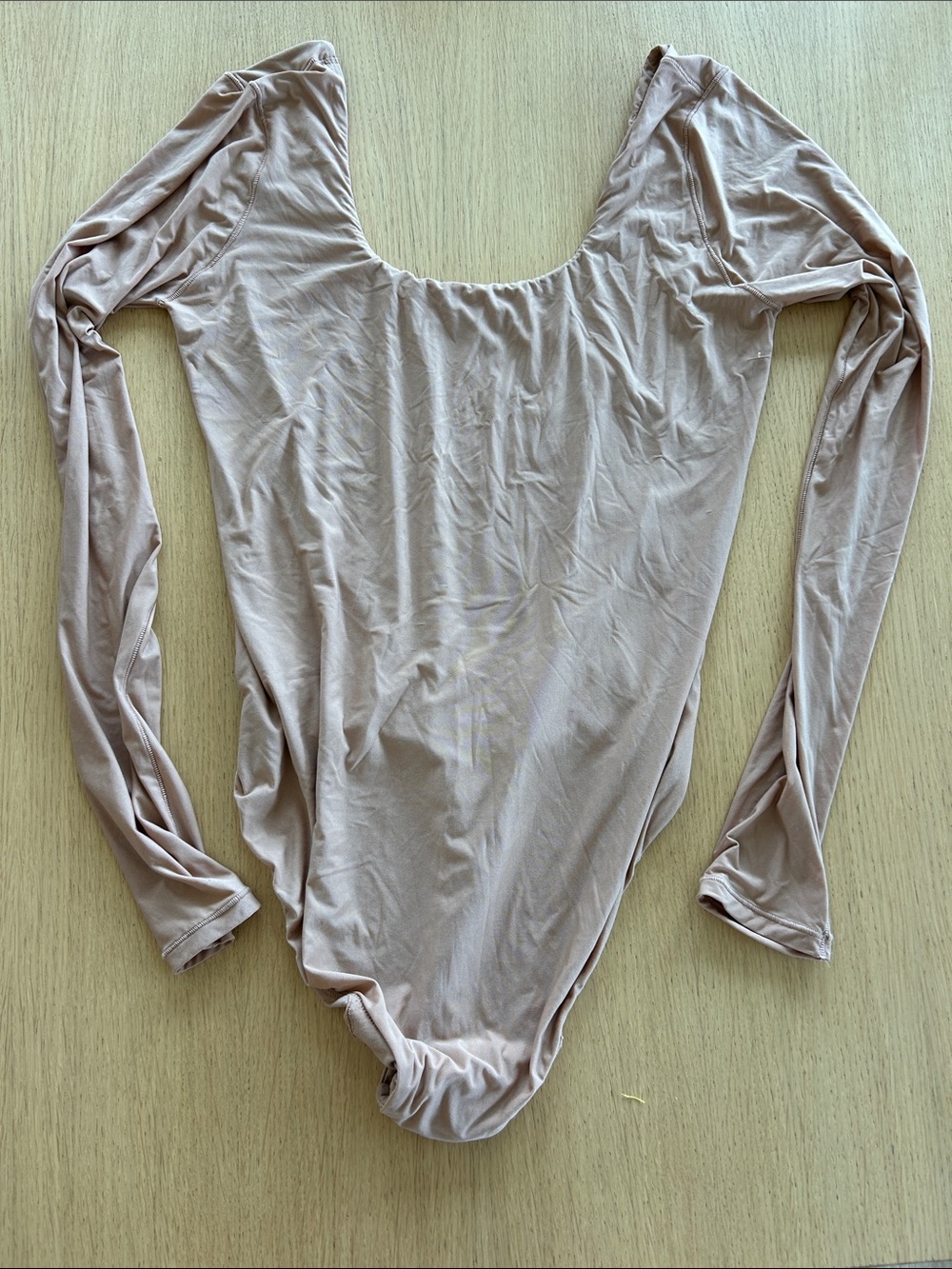 aerie Long Sleeve Scoop Neck Bodysuit in nude color